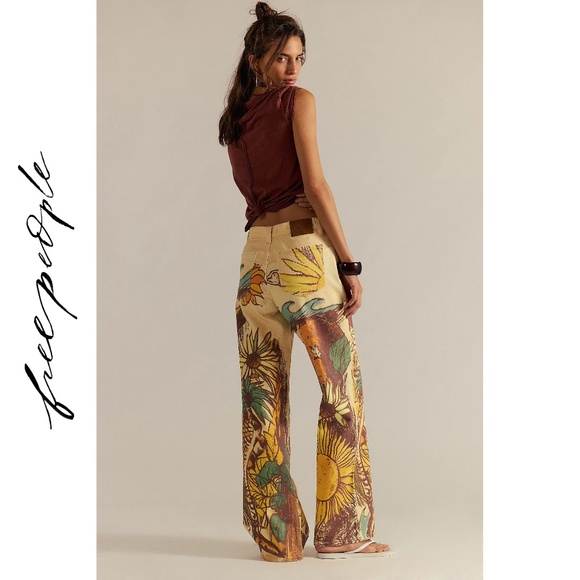 🆕 Free People | We The Free | Tinsley Printed Jeans “Beach Scene” | 29 - Picture 8 of 13